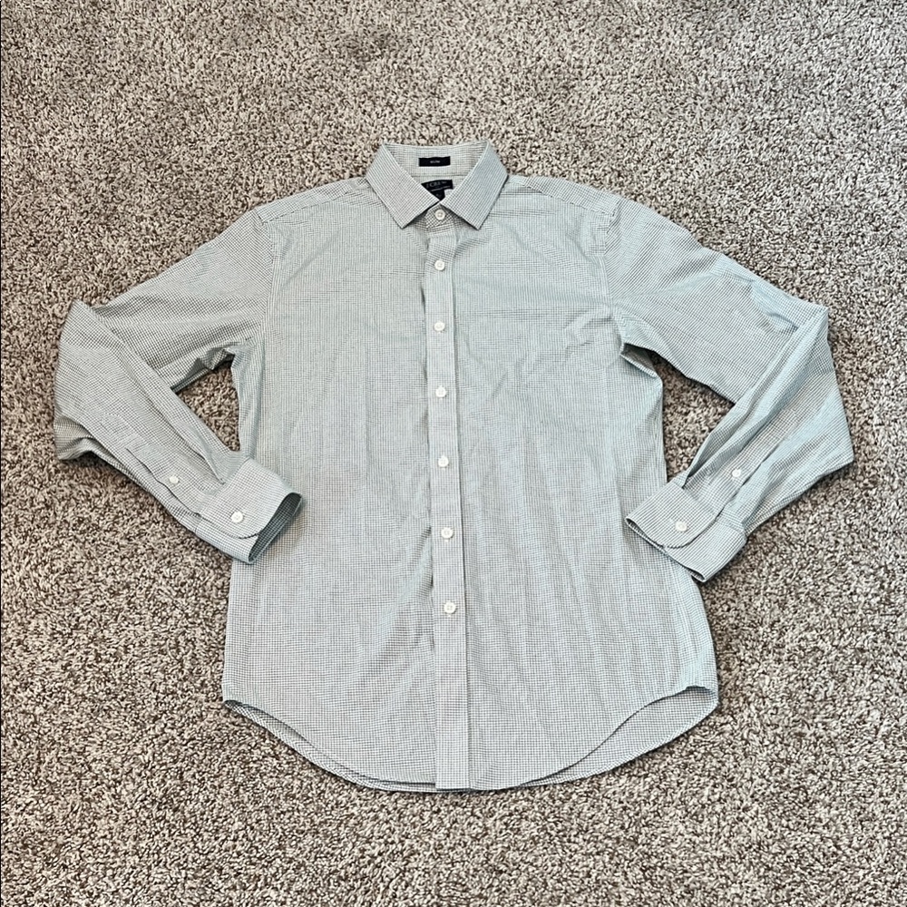 J. Crew Men's Blue/Green Micro-Check Dress Shirt